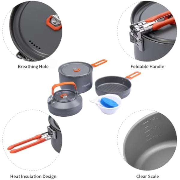 Fire-Maple Feast 2 Camping Cookware Set | Outdoor Cooking kit with Pot Kettle Pan Bowls and Spatula | Kitchen Utensils for 1 to 3 People Backpacking Trekking Hiking Fishing Picnic