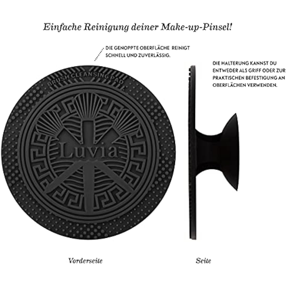 Luvia Prime Vegan Pro Make-Up Brush Set, Black, 12 Makeup Brushes Including Brush Storage, Blender Sponge & Cleaning Mat for Cosmetic Brushes, Black & Rose Gold