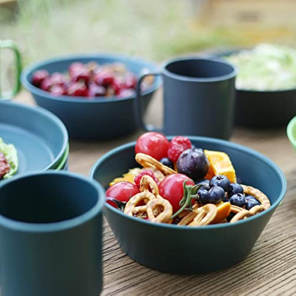 Greentainer Plastic Unbreakable Dinnerware Sets,12PCS Camping Tableware, Lightweight Plates, Bowls and Mugs, Microwave& Dishwasher Safe Plates Set, Service for 4, Great for Kids & Adults