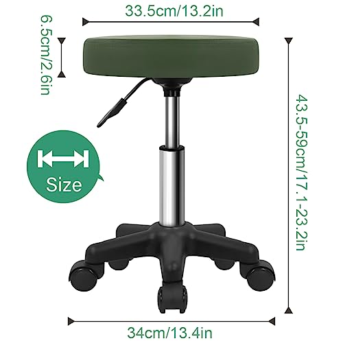 FURWOO Round Rolling Stool with Wheels Height Adjustable Stool Spa Stool for Salon Massage Home Kitchen Dark Green