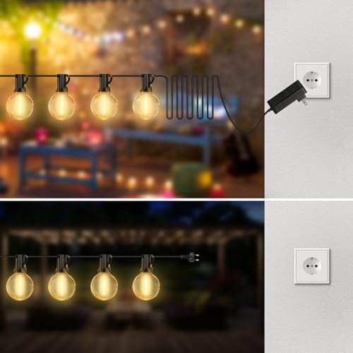 JEYMORKEY 20M 65Ft Outdoor String Lights LED Mains Powered Waterproof G40 Globe String Lights with Plastic Bulbs Shatterproof Garden Lights for Balcony, Bistro, Wedding, WarmWhite