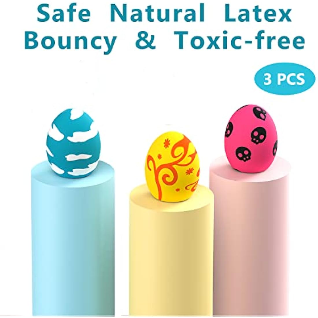 Dog Squeaky Toy, 3 PCS Latex Bouncy Egg Balls with Squeaker for Puppy Small Pet Dogs, Soft Rubber Sound Toys for Interactive Fetch Play (3 Pack - B)