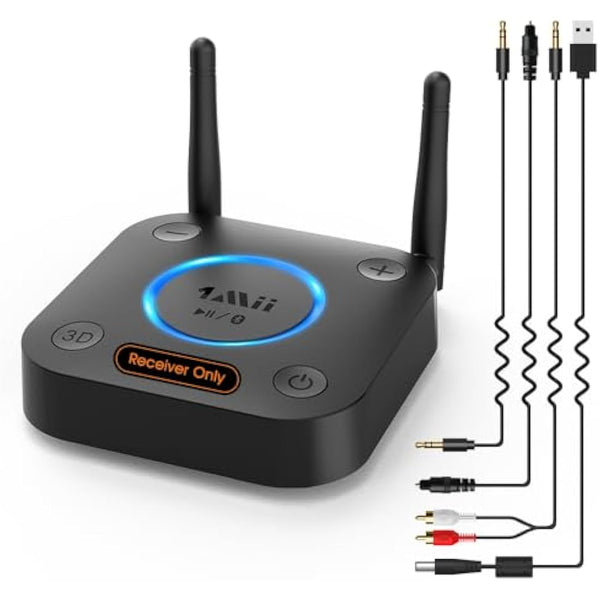 1Mii Long Range Bluetooth 5.1 Receiver with Volume Control, aptX HD Wireless Audio Receiver for HiFi, aptX Low Latency for Old Amp (RCA Digital Optical TOSLINK Coaxial)-B06 Pro