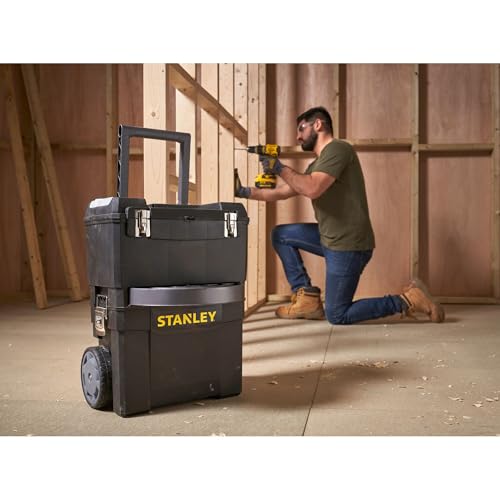 STANLEY Mobile Work Centre Toolbox, 2-in-1 Rolling Workshop with Stackable Units, Removable Toolbox, and Swivel Storage Carousel, 1-93-968