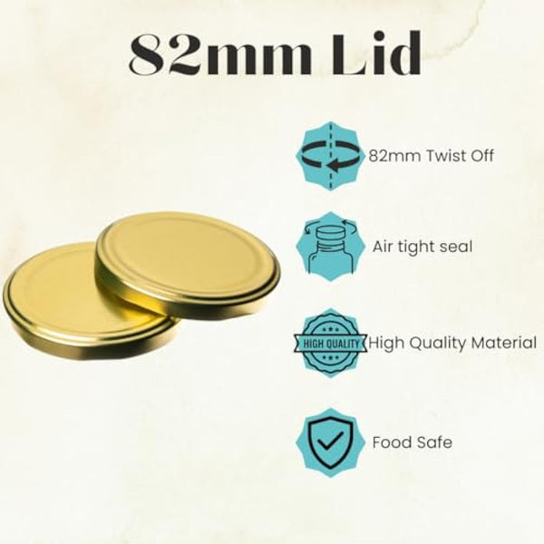 24 x 500ml Glass Jam Jars with Gold Lids – Round Glass Jars for Jams, Chutneys, Pickles, Sauces & Preserves – 82mm Twist-Off Lid