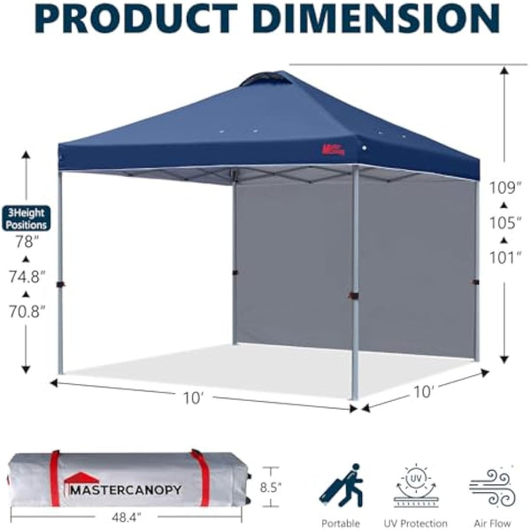MASTERCANOPY Durable Ez Pop-up Gazebo Tent with 1 Sidewall (3x3M,Navy Blue)