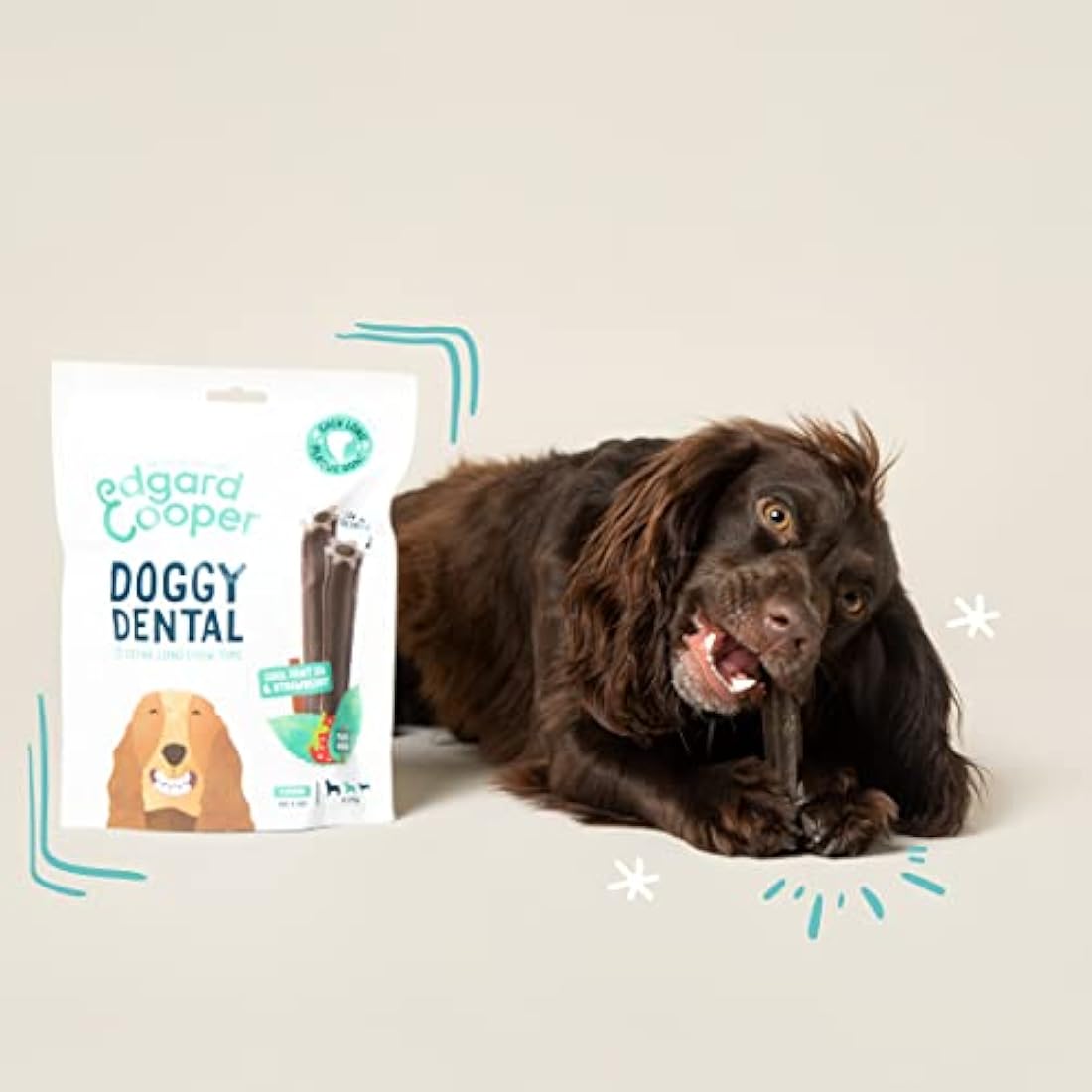 Edgard Cooper Treats Dental Stick, Medium - Mint and Strawberry - (8 x 7 stick pack), Natural Dog Chew Sticks, Dental Hygiene, One per Day, Low Calorie, Long Chewing, Fresh Breath
