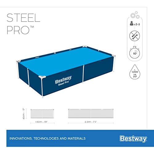 Bestway 56401 Steel Pro Pool | Swimming Pool, Rectangle Above Ground Fast Set Pool, Children’s Detachable Pool, Multiple Sizes, Blue, 221 x 150 x 43 cm