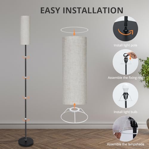IPARTS EXPERT Floor Lamp for Living Room Modern, LED Reading Standing Lamps with Linen Shade & Foot Switch, 2700k-6500k Dimmable Standard Tall Lamps for Living Room, Bedroom, Office (Linen)
