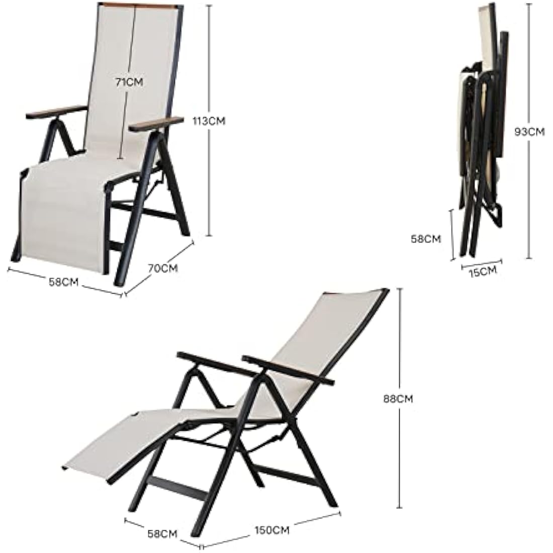 Grand patio Foldable Sun Lounger, Reclining Garden Chair, Aluminium Camping Chairs, Adjustable 6 Position High Backrest, Deck Chair for Garten, Outdoor, Poolside (Beige)