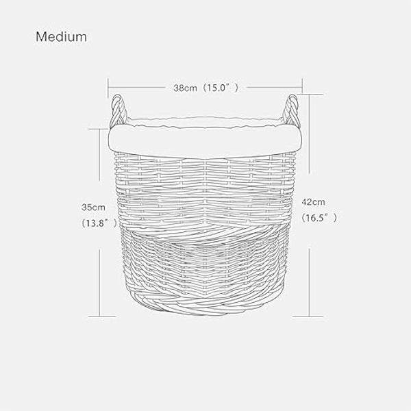 Home Storage Grey Painted Round Wicker Basket Laundry Toys Baby Nursery Collection Box (Medium)