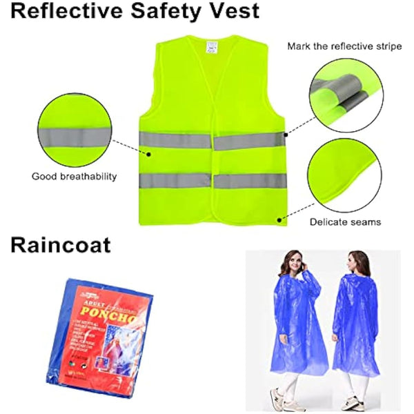 crayfomo 12-In-1 Car Emergency Tool Kits,European Roadside Assistance Car Breakdown Kit with Visibility Vest,Warning Triangle,Jumper Cables,Car Safety Hammer,Tow Rope,Storage Bag