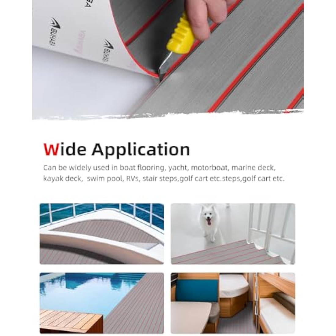 Abahub EVA Foam Boat Decking 96''x45.6''/36''/28.8''/24''/16.8'', 48''x16.8'' Self-Adhesive Faux Teak Marine Flooring Sheet Traction Pad for Boats Surfboard Swim Platform RV Floor