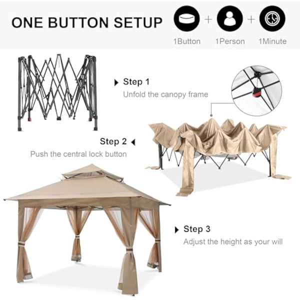 ABCCANOPY 3.6x3.6 Pop up Gazebo Tent Outdoor Canopy Shelter with Netting. (khaki, 3.6Mx3.6M)