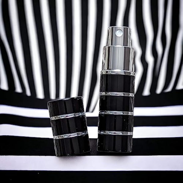 10ml Perfume Travel Atomizer with Gift Box from The essential atomizer Co. Black with Silver Ring Design