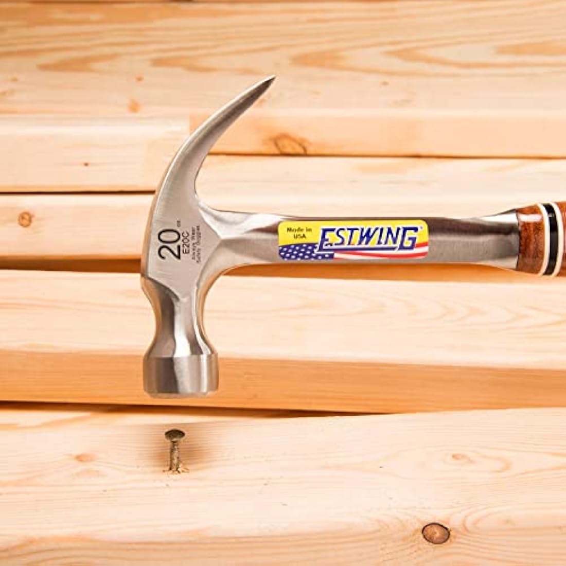 Estwing E20C Curved Claw Hammer - Leather Grip,Blue Finish,560g (20oz)