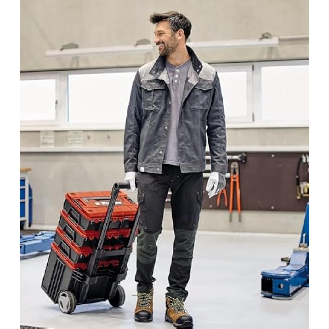 Einhell E-Case L Tool Storage Case With Wheels And Telescopic Handle - Power Tool Box, Stackable, Lockable, Protective Storage And Transport Of Tools And Accessories