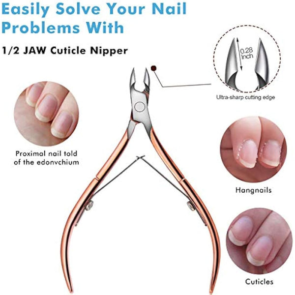 Cuticle Nippers and Cuticle Pusher, Cuticle Cutter Remover with Cuticle Scissors for Dead Skin - Durable Manicure Tools and Cuticle Clippers- Stainless Steel (pink)
