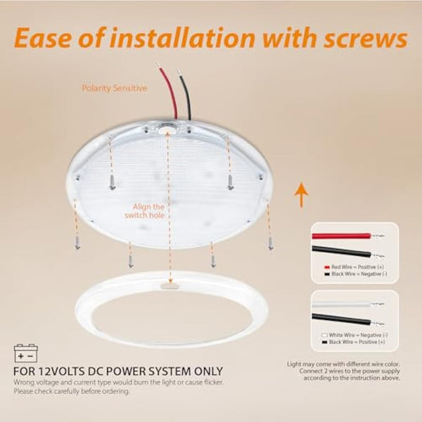 Dream Lighting Caravan Ceiling Light Flush LED Lighting Motorhome Boat Campervan Interior Lamp 8.5inch Dual Colour Dimmable IP44