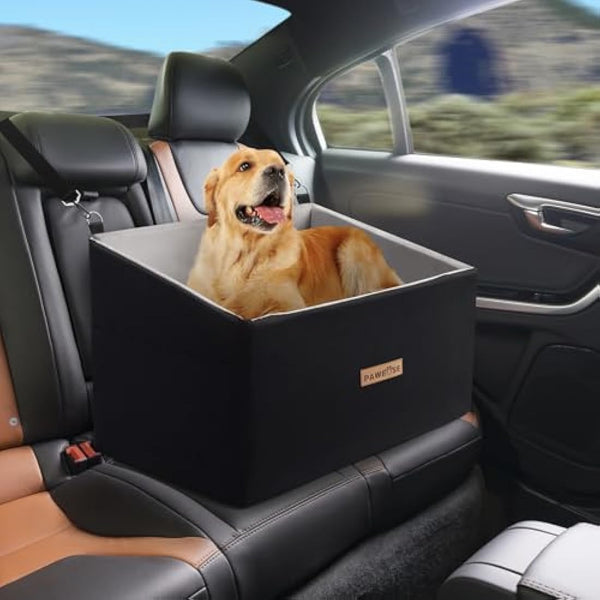 Firepaw firepaw Car Dog Seat for Large Dog, Dog Booster Seat for Dogs Under 55Lbs or 2 Small Dogs, Detachable and Washable Travel Dog Bed with Thick Cushion and Storage Pockets (Large, Black)