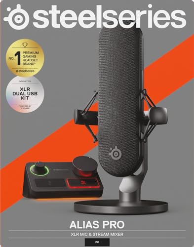 SteelSeries Alias USB Mic for PC — 3x Bigger Capsule for Gaming, Streaming and Podcasting — Sonar for Streamers Audio Software — AI Noise Cancelling — LED Mute & Level Monitoring — Shock Mount - Black