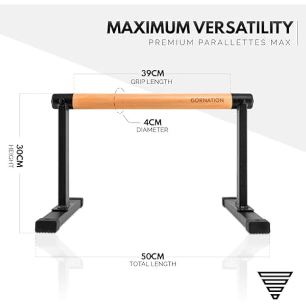 GORNATION Parallettes, Calisthenics Push-Up Bars for Handstands & Strength Training, Parallel Bars for Home & Outdoor Training, Fitness Equipment with Secure Grip, Non-Slip Feet, Wooden Handles