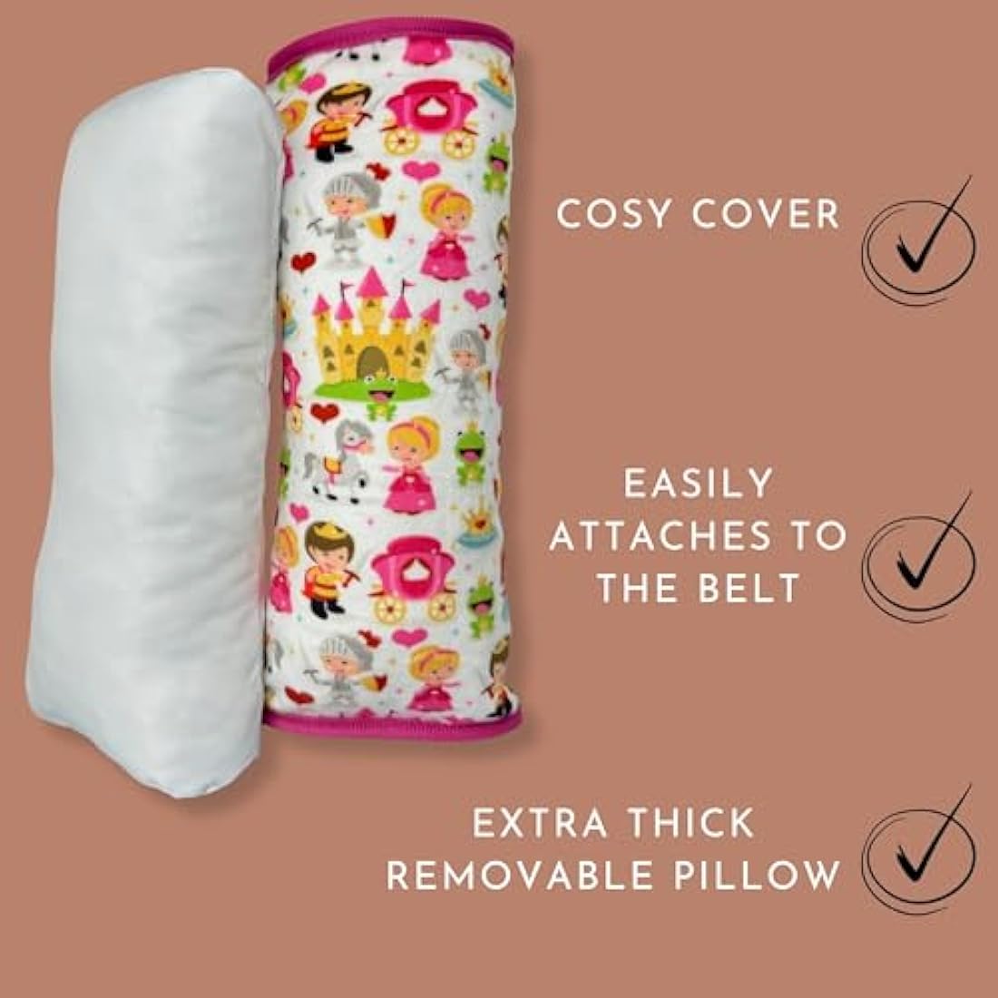 HECKBO princess prince car seatbelt pillow for children - machine washable - girl boy kids children soft car seat belt cover sleeping pillows protection car travel pillow cushion vacation