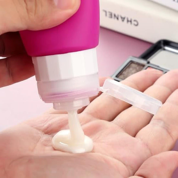 Gemice Portable Travel Bottle, 4 Pack Silicone Travel Containers Set LeakProof Refillable Squeezable for Lotion Liquid Shampoos, Soap and Toiletries (90ml)