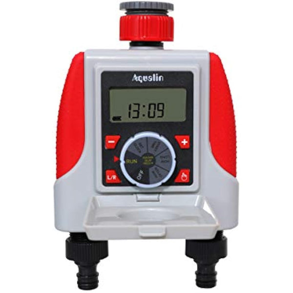 Aqualin Water Sprinkler Timer Two Outlets Electronic Hose Tap Garden Irrigation System Controller Watering Computer Waterproof for Lawn Yard
