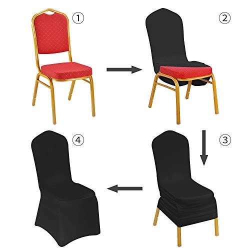 Kapwall 12 PCS Black Chair Covers, Spandex Stretch Washable Chair Covers for Wedding,Party and Banquet