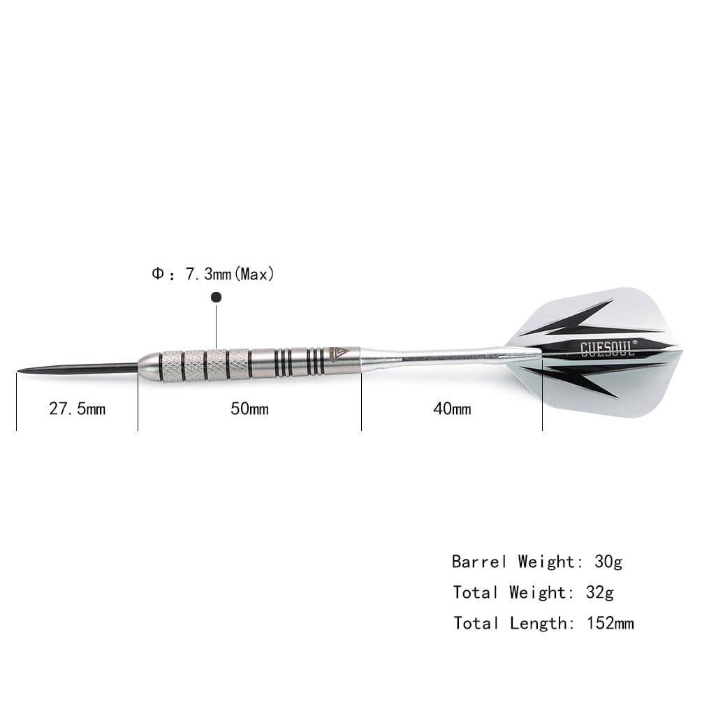 CUESOUL 90% Tungsten Steel Dart 22/24/26/28/30 Grams Darts Set Center Weighted Enhanced Control, Knurled Surface Supergrip, Aluminum Shafts Case