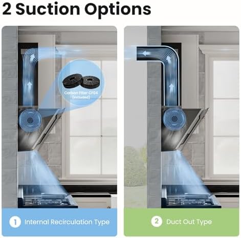 COMFEE' 60cm Angled Cooker Hood ANGJ64B-60 Tempered Glass Extractor Hood with Touch Screen, LED and Recirculating & Ducting System Wall Mounted Extractor Fan kitchen 600mm - Black