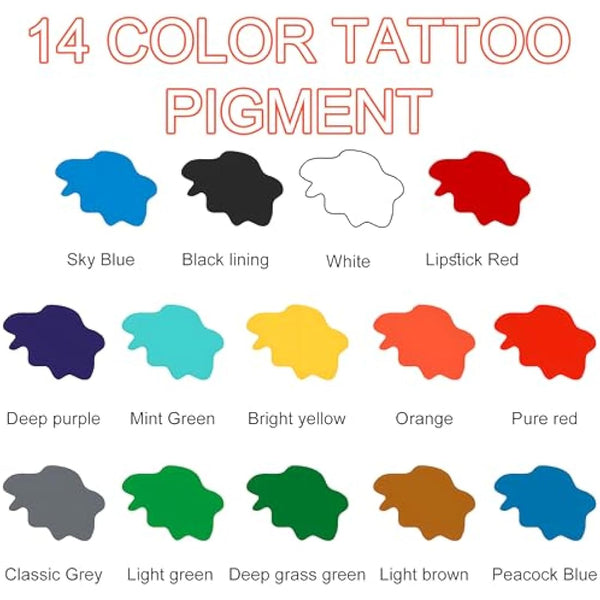 DLD Dazzling Vivid Colour Tattoo Ink Kit Professional 14 Bottles (1oz Each) Tattoo Kit EU Standard Pigments 30ml Tattoo Supplies