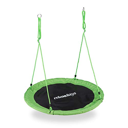 Relaxdays Outdoor Nest Swing for Kids & Adults, 110 cm, for Up To 100 kg, Round Swing, Green