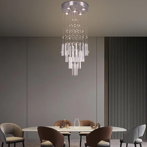 FRIXCHUR Modern Crystal Chandeliers 39.4" Long High Ceiling Chandelier Staircase Chandelier for Foyer Entryway Living Room,Dia 15.7"