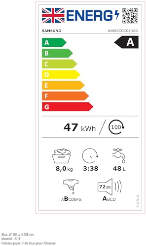 Samsung Series 6 AI Energy Washing Machine, 9kg, 1400rpm, White, WW90DG6U25LEU1