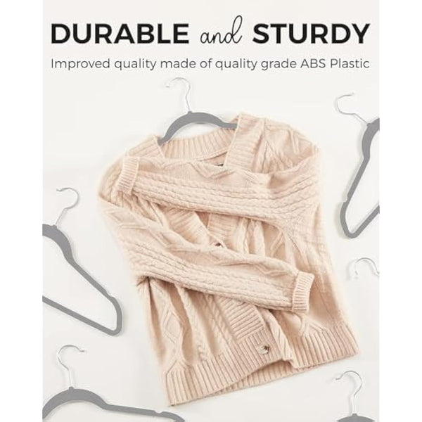 HOUSE DAY Velvet Hangers 60 Pack - Non-Slip Premium Hangers for Clothes, Felt heavy Duty Coathangers, Durable Suit Hanger for Space Saving, No Hanger Marks 360 Rotating (Light Grey)