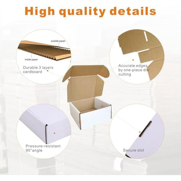 CH-BOX 50 Pack 10x10x5cm (4x4x2'') Small Corrugated Cardboard Postal Boxes White for Shipping Mailing Packaging Royal Mail Small Parcel