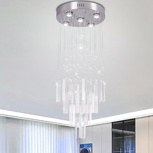 FRIXCHUR Modern Crystal Chandeliers 39.4" Long High Ceiling Chandelier Staircase Chandelier for Foyer Entryway Living Room,Dia 15.7"