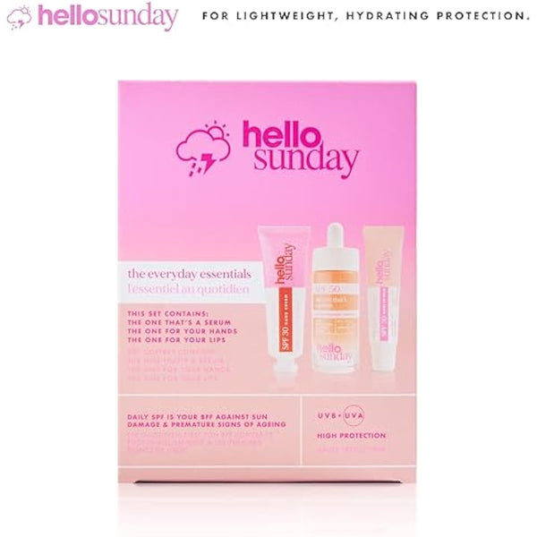 Hello Sunday The Everyday Essentials Bestsellers Kit | SPF Protection for Face, Lips & Hands with Hyaluronic Acid & Vitamin C
