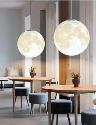 KRUIHAN 3D Print Led Moon Lamp Hang Ceiling Lamp Moon Light Night Light for Kids Room Restaurant Bed Room Living Room 30CM