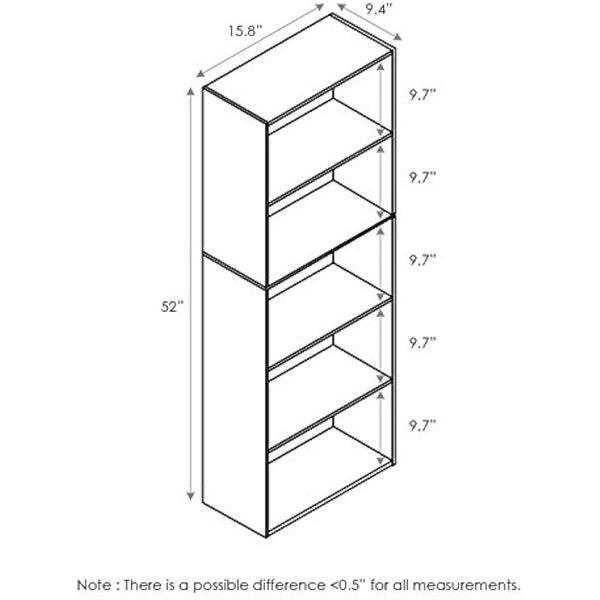 Furinno Luder 5-Tier Reversible Color Open Shelf Bookcase, White/Pink