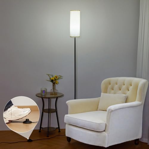IPARTS EXPERT Floor Lamp for Living Room Modern, LED Reading Standing Lamps with Linen Shade & Foot Switch, 2700k-6500k Dimmable Standard Tall Lamps for Living Room, Bedroom, Office (Linen)