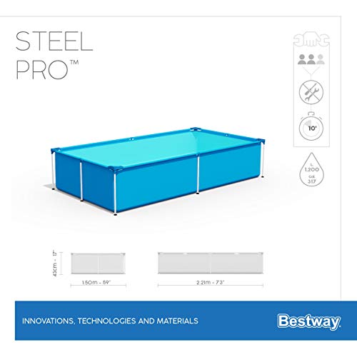 Bestway 56401 Steel Pro Pool | Swimming Pool, Rectangle Above Ground Fast Set Pool, Children’s Detachable Pool, Multiple Sizes, Blue, 221 x 150 x 43 cm