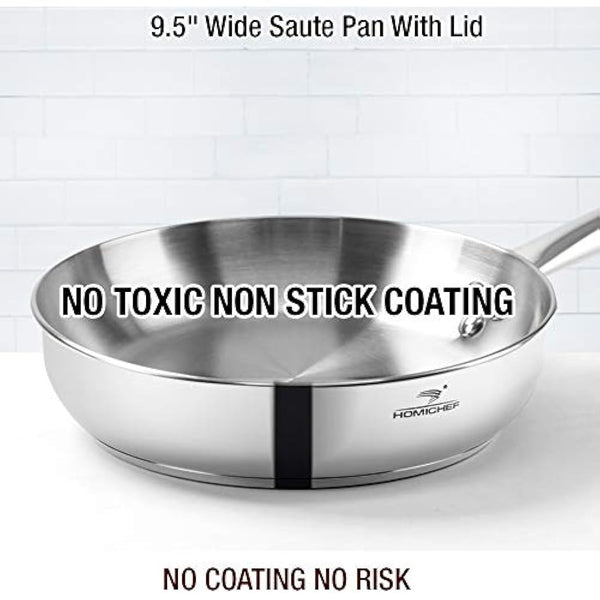 HOMICHEF 14-Piece Nickel Free Stainless Steel Cookware Set - Nickel Free Non-Toxic Stainless Steel Pots and Pans Set - Healthy Induction Cookware