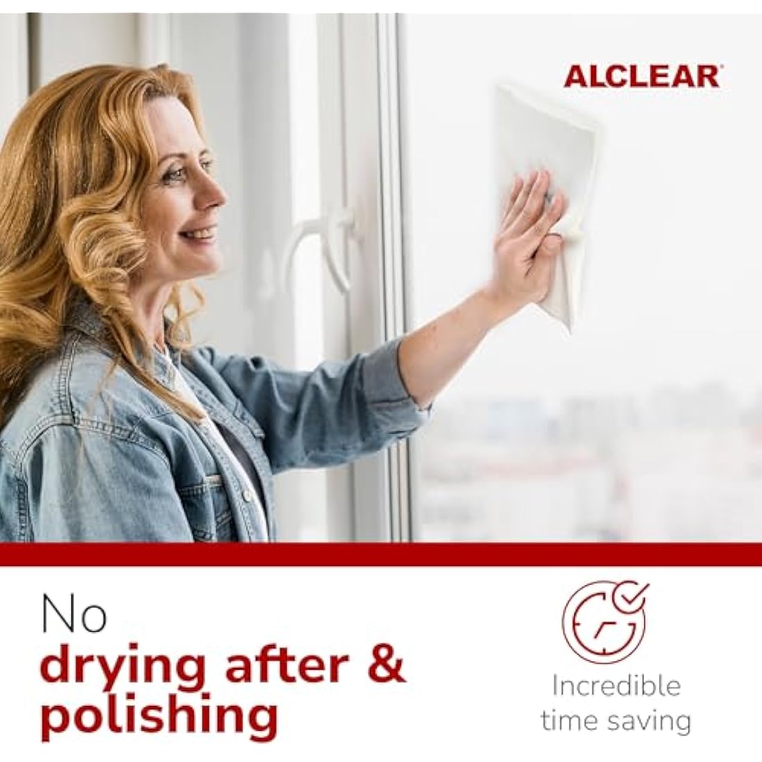 ALCLEAR Microfiber Glass Cloth Set - Pack of 5 Window Cloths 40x45 cm, streak-free glass cloths - lint-free, saves time without drying - designed in Germany - for household & car windows.