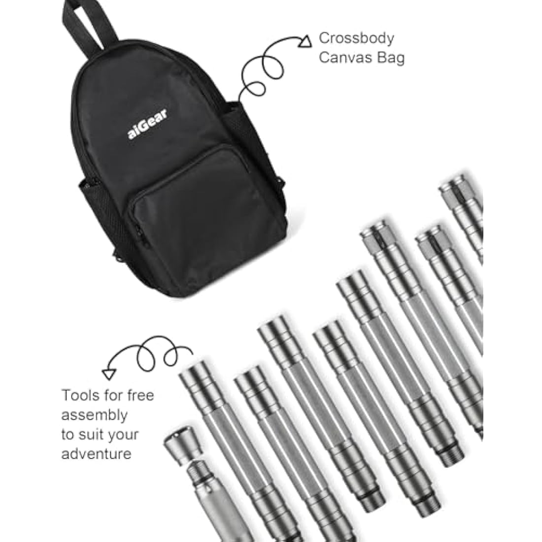 aiGear Tactical Stick/Trekking Poles | Aluminum Hiking Poles with Adjustable Height | 5/6/7/8 Tubes Trekking Poles | for Women Men Backpacking Outdoor Hiking Camping | Grey