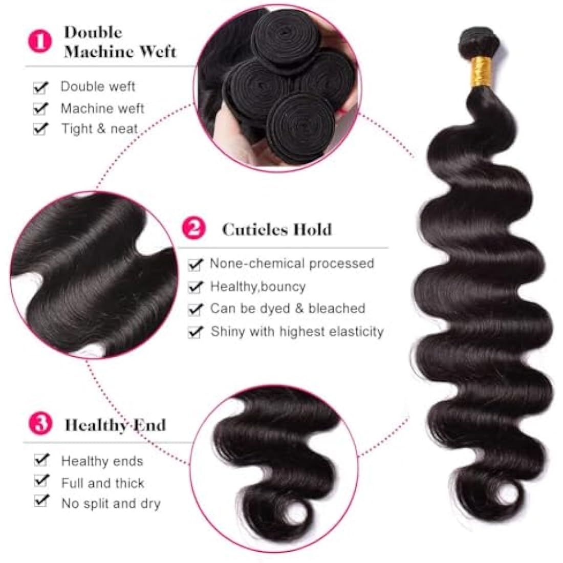 MSGEM Body Wave Bundles Human Hair 3 Bundles 20 22 24 inch 12A Brazilian Body Wave Human Hair Weave 100% Unprocessed Virgin Human Hair Extensions for Black Women Natural Color