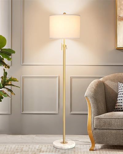 Floor Lamp,Floor Lamps for Living Room,Gold Modern Standing Lamp with Lampshade,3 Colors Temperature,Height Adjustable,Standard Lamps for Living Room Bedroom Office(9W Bulb Included)