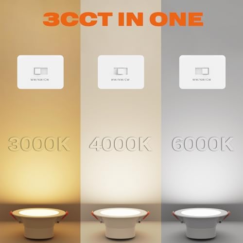 ENUOTEK Dimmable 12W LED Large Downlights Kitchen Bathroom Ceiling Recessed Lamps 1100Lm CCT Selectable 3000K 4000K 6000K 230V Cut Out Diameter 110-135MM IP44 Dampproof 3 Lamps